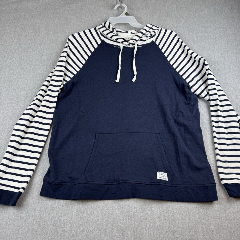 Orvis Classic Collection Womens Ex Large Blue‎ White Stripe Pullover Hoodie EUC